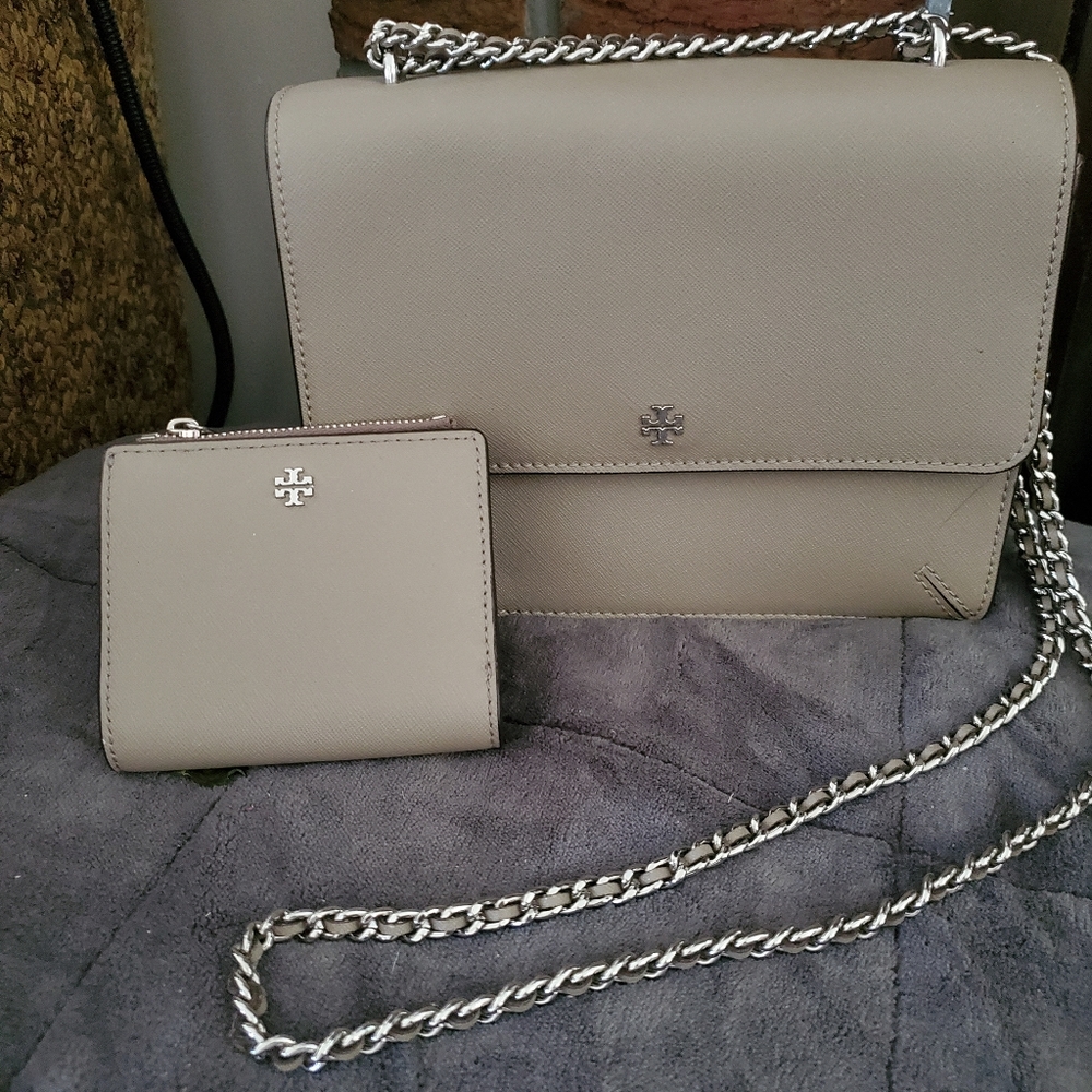 Tory Burch french gray handbag and wallet